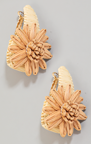 Raffia Braided Flower And Hoop Earrings