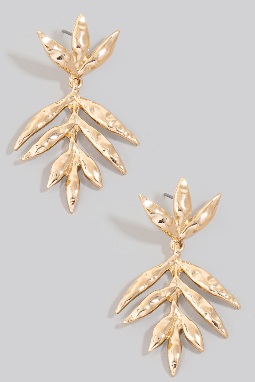 Textured Long Leaf Dangle Earrings