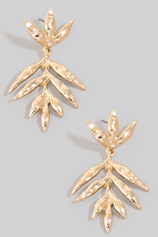 Textured Long Leaf Dangle Earrings