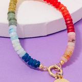 Heart Coin Charm Mixed Beaded Bracelet