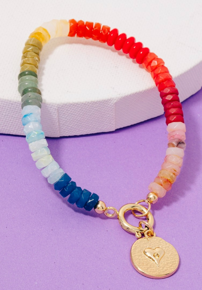 Heart Coin Charm Mixed Beaded Bracelet