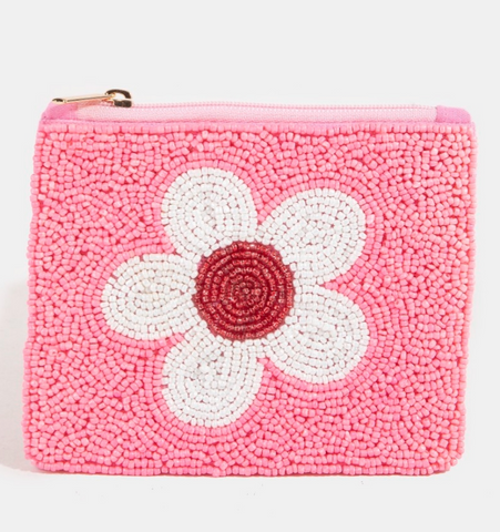 Seed Beaded Flower Coin Purse