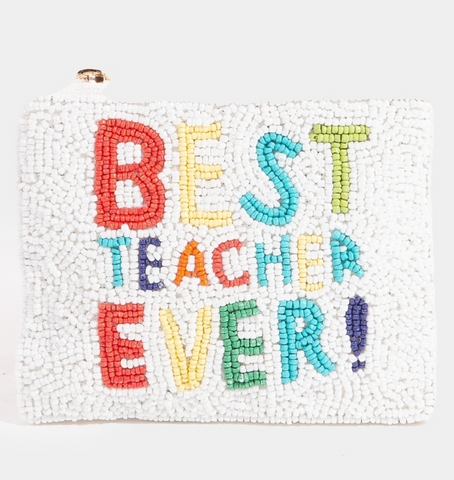 Best Teacher Ever Seed Beaded Coin Purse