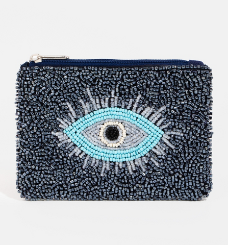 Blue Seed Beaded Eye Coin Purse