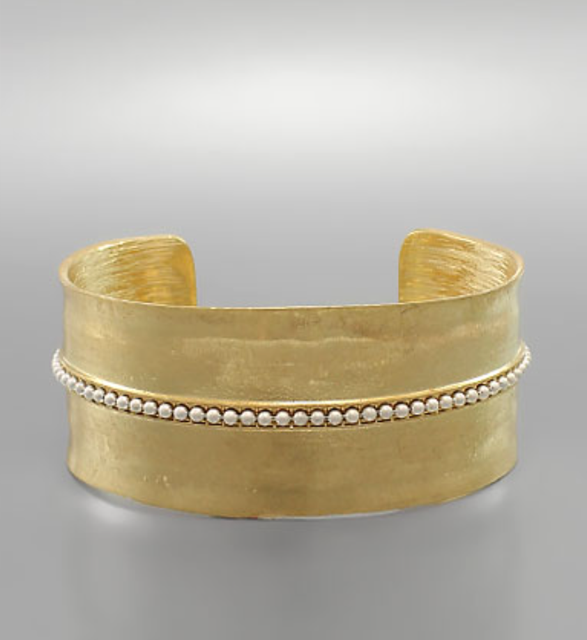 Center Bead Flat Cuff Bracelet - Gold