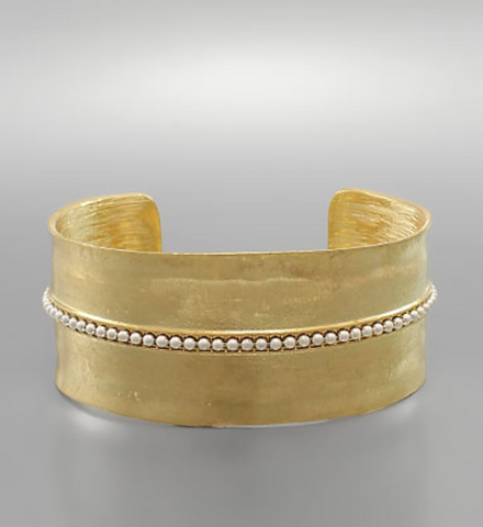 Center Bead Flat Cuff Bracelet - Gold