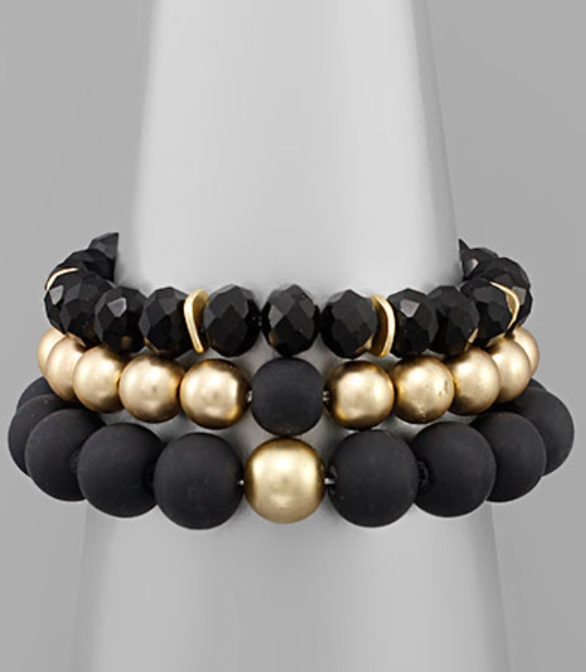 Black - Clay Ball & Mixed Bead Bracelet