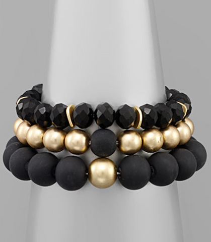 Black - Clay Ball & Mixed Bead Bracelet