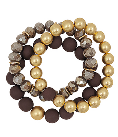 Brown - Clay Ball & Mixed Bead Bracelet