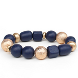 Navy Beads Wood Square Accent Bracelet