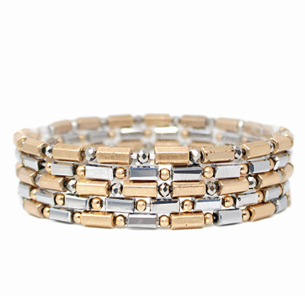 Gray 5 Row Hexagon Bead Bracelet