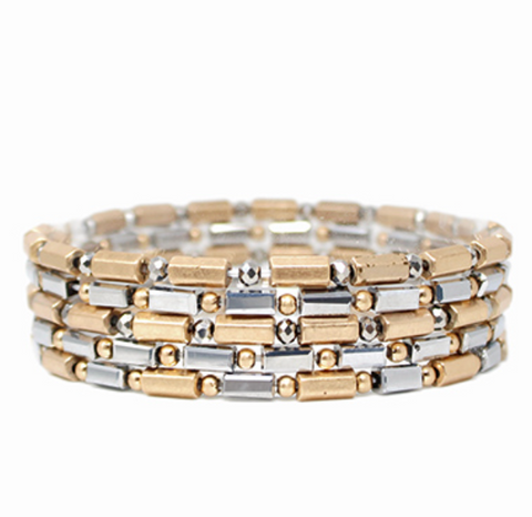 Gray 5 Row Hexagon Bead Bracelet