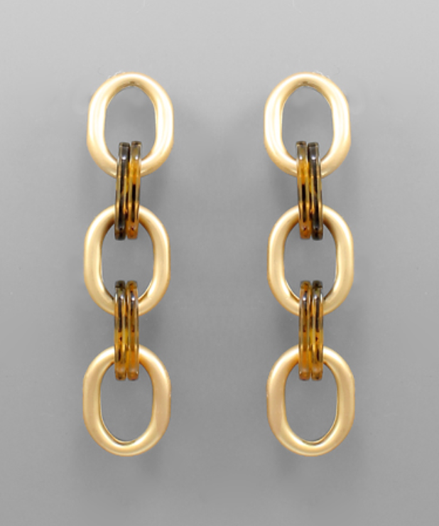 Tortoise & Metal Chain Earrings