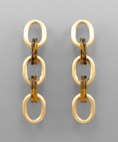 Tortoise & Metal Chain Earrings