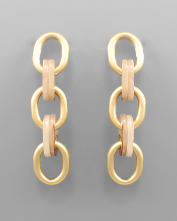 Taupe & Metal Chain Earrings