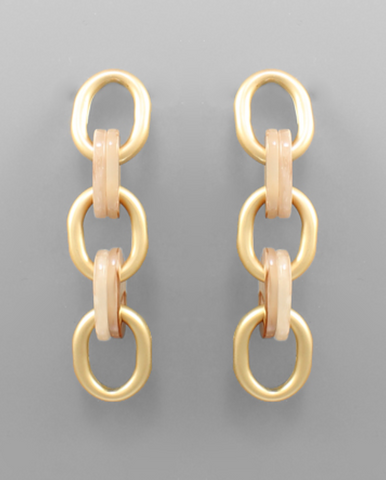 Taupe & Metal Chain Earrings