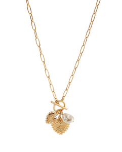 Double Heart & Pearl Necklace