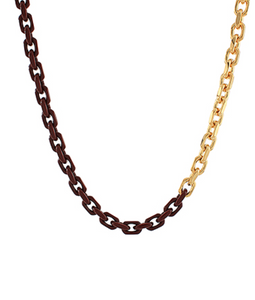 Burgandy Coated and Gold Chain Necklace