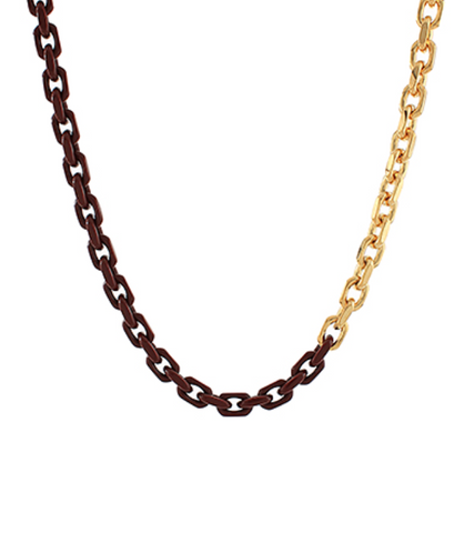 Burgandy Coated and Gold Chain Necklace