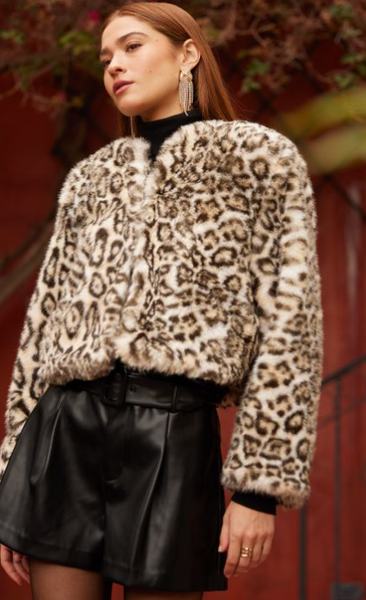 the Mel Leopard Fuzzy Coat