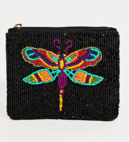 Dragon Fly Beaded Seed Bead Coin purse