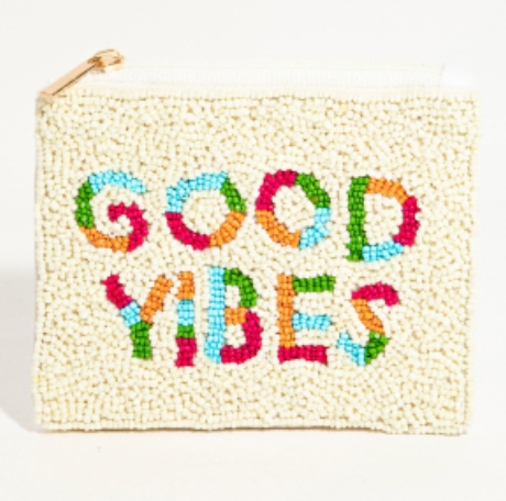 Colorful Good Vibes Beaded Coin Purse