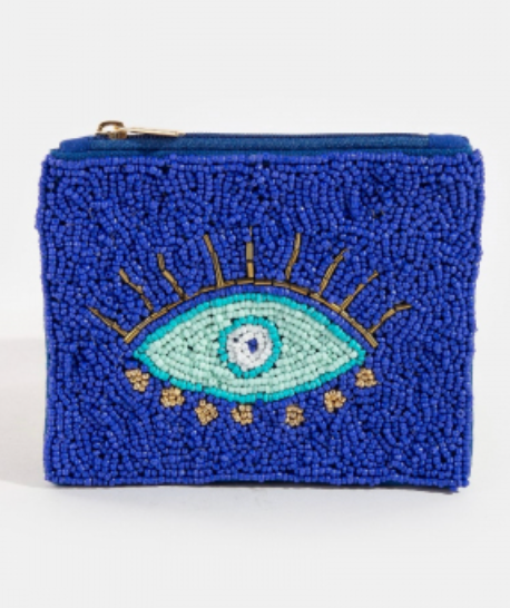 Blue Evil Eye Beaded Coin Purse