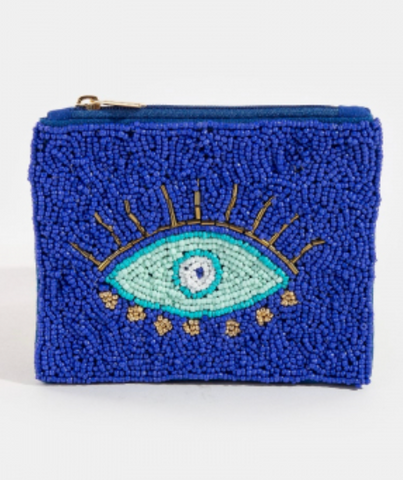 Blue Evil Eye Beaded Coin Purse