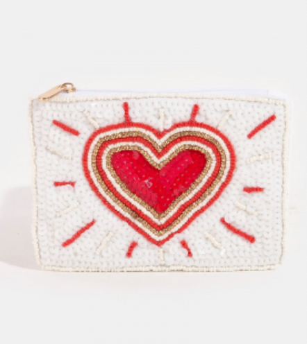 Shining Heart Seed Beaded Coin Purse