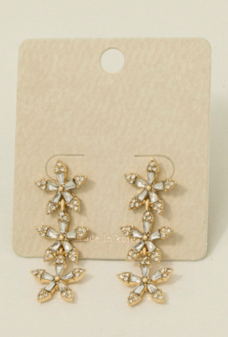 Tiered Gem Flowers Dangle Earrings