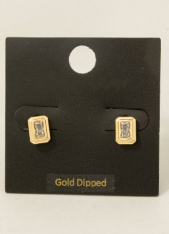 Cz Baguette Stud Earrings - Gold Dipped Frame