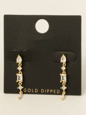 Cz Chain Dangle Earrings Gold Dipped Mixed