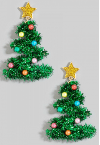 Christmas Tree Tinsel Drop Earrings