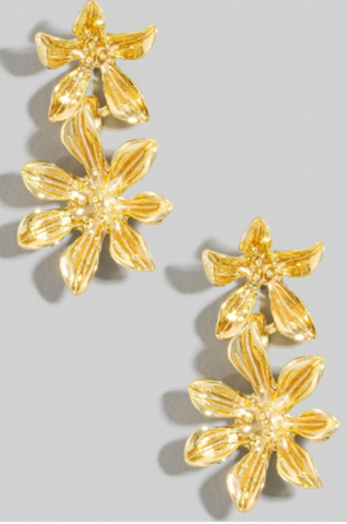 Double Metallic Flower Dangle Earrings