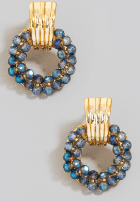 Navy - Mini Faceted Glass Beaded Hoop Earrings