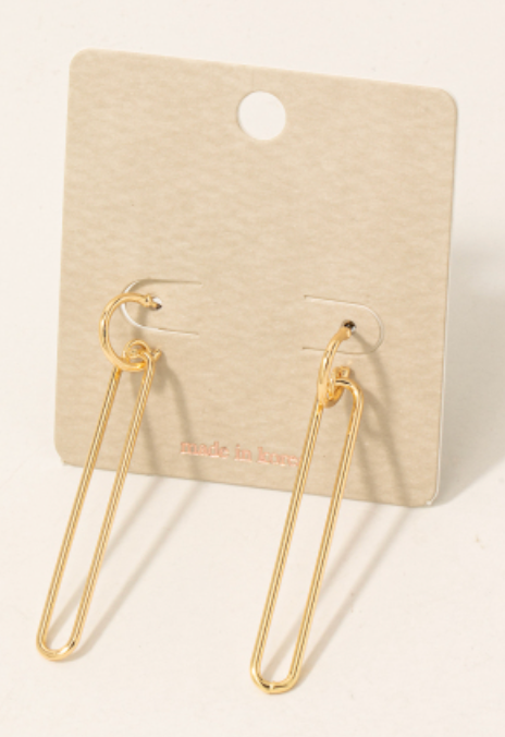 Long Metallic Thin Oval Dangle Charm Hoop Earrings