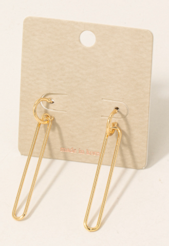 Long Metallic Thin Oval Dangle Charm Hoop Earrings