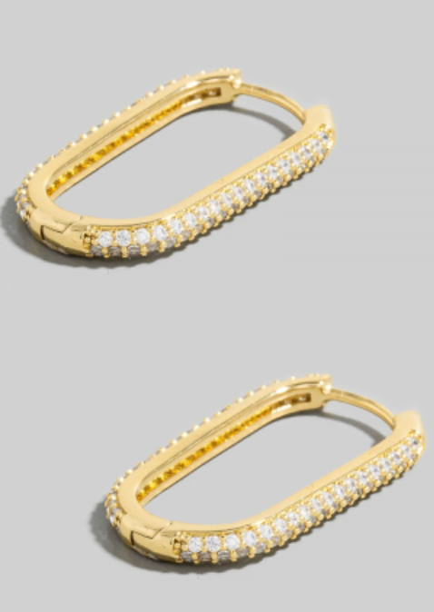 Cz Pave Oval Hinge Hoop Earrings