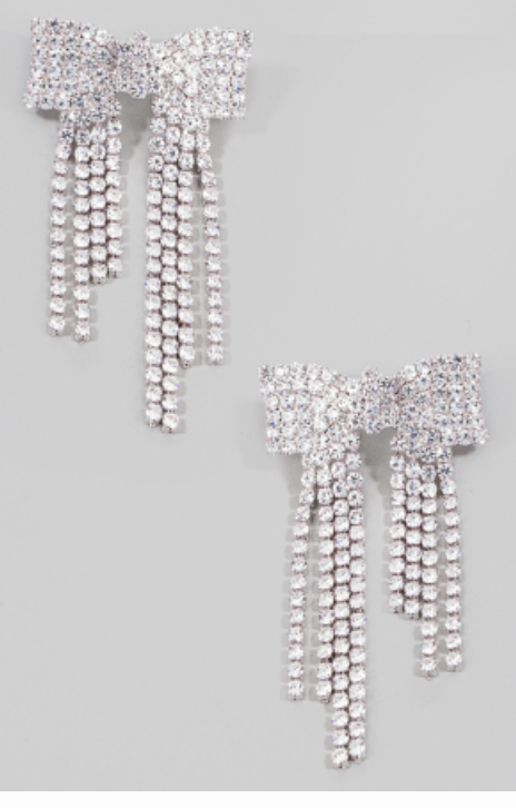 Rhinestone Bow Dangle Earrings