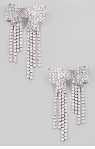 Rhinestone Bow Dangle Earrings