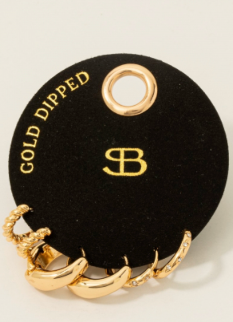 Gold Dipped 3 Pair Hinge Hoop Earrings Set