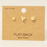 3Pc Flat Back Pearl And Cz Studded Stud Earrings Set