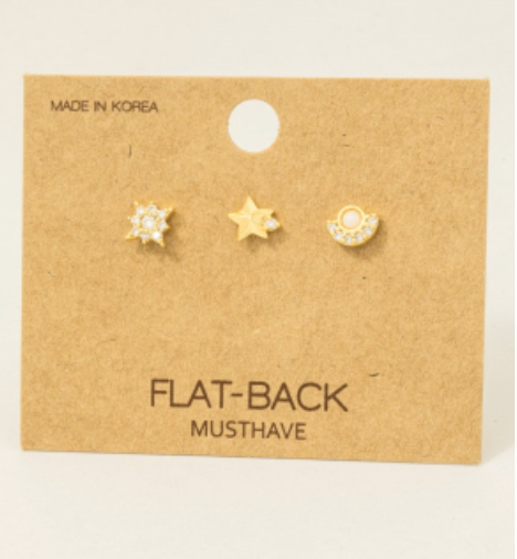 Flat Back Studded Stars Stud Earrings 3 piece Set