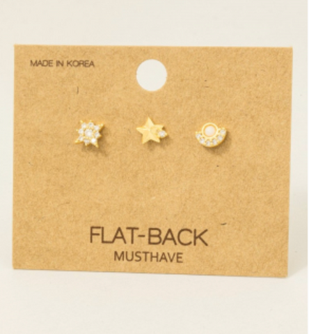 Flat Back Studded Stars Stud Earrings 3 piece Set
