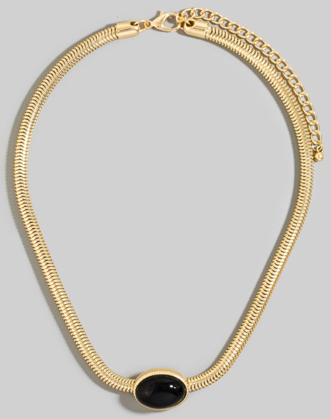 Black Oval Pendant Metallic Flexible Snake Chain Necklace
