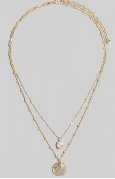 Coin And Oval Charm Layered Chain Necklace