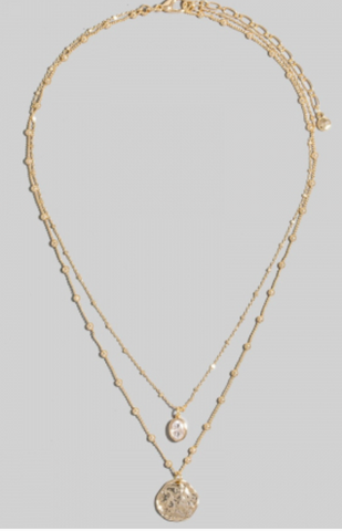 Coin And Oval Charm Layered Chain Necklace