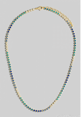 Blue Gradient Cz Tennis Chain Necklace