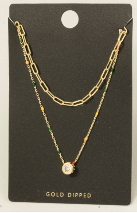 Colorful Enamel Cz Pendant Layered Necklace