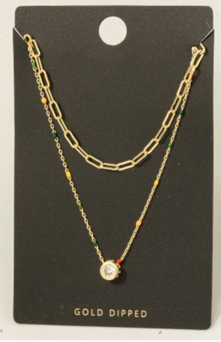 Colorful Enamel Cz Pendant Layered Necklace